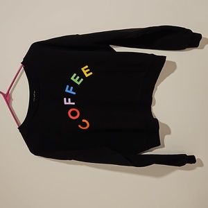 FIFTH SUN Black long sleeve short crop COFFEE graphic Large EUC